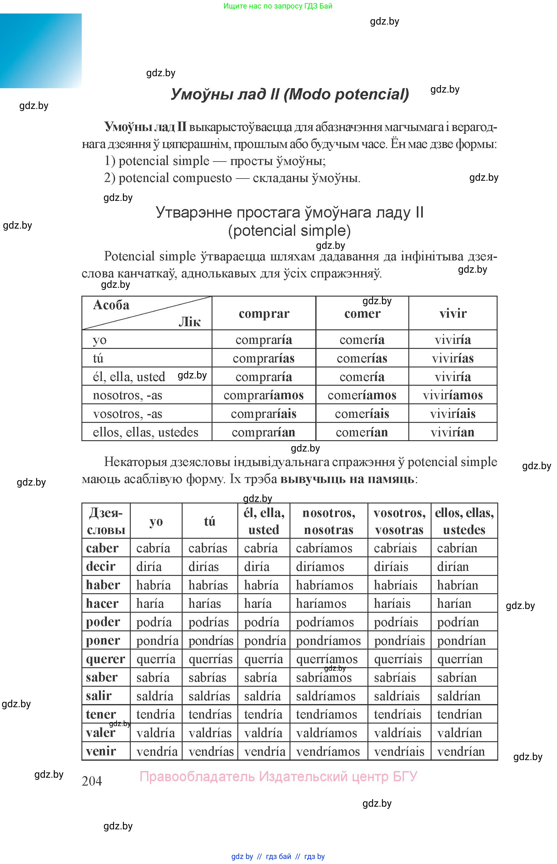 Испанский язык, 8 класс Учебник, авторы: Цыбулева Татьяна Эдуардовна, Пушкина Ольга Александровна, издательство Издательский центр БГУ, Минск, 2016, оранжевого цвета, страница 204