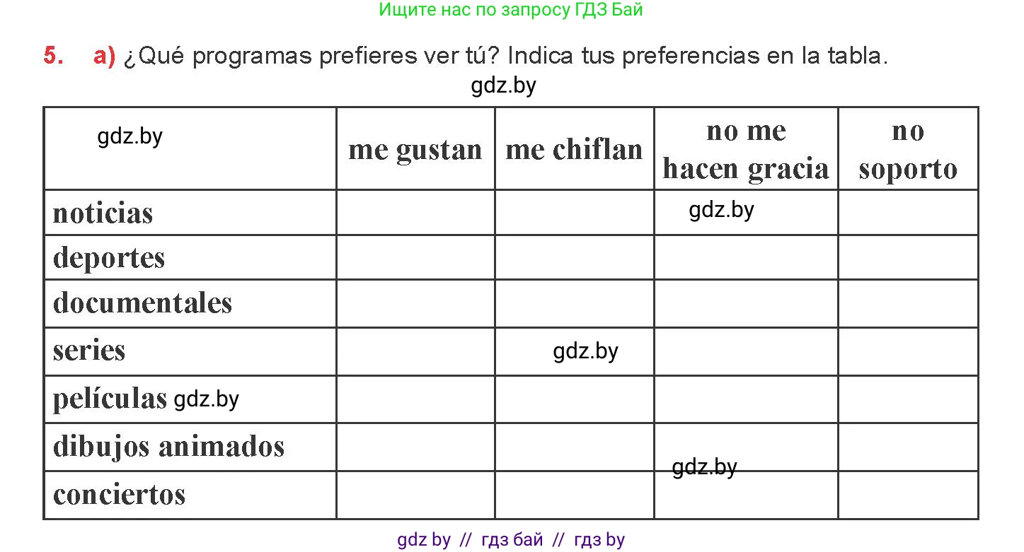 Испанский язык, 8 класс Учебник, авторы: Цыбулева Татьяна Эдуардовна, Пушкина Ольга Александровна, издательство Издательский центр БГУ, Минск, 2016, оранжевого цвета, страница 105, номер 5, Условие