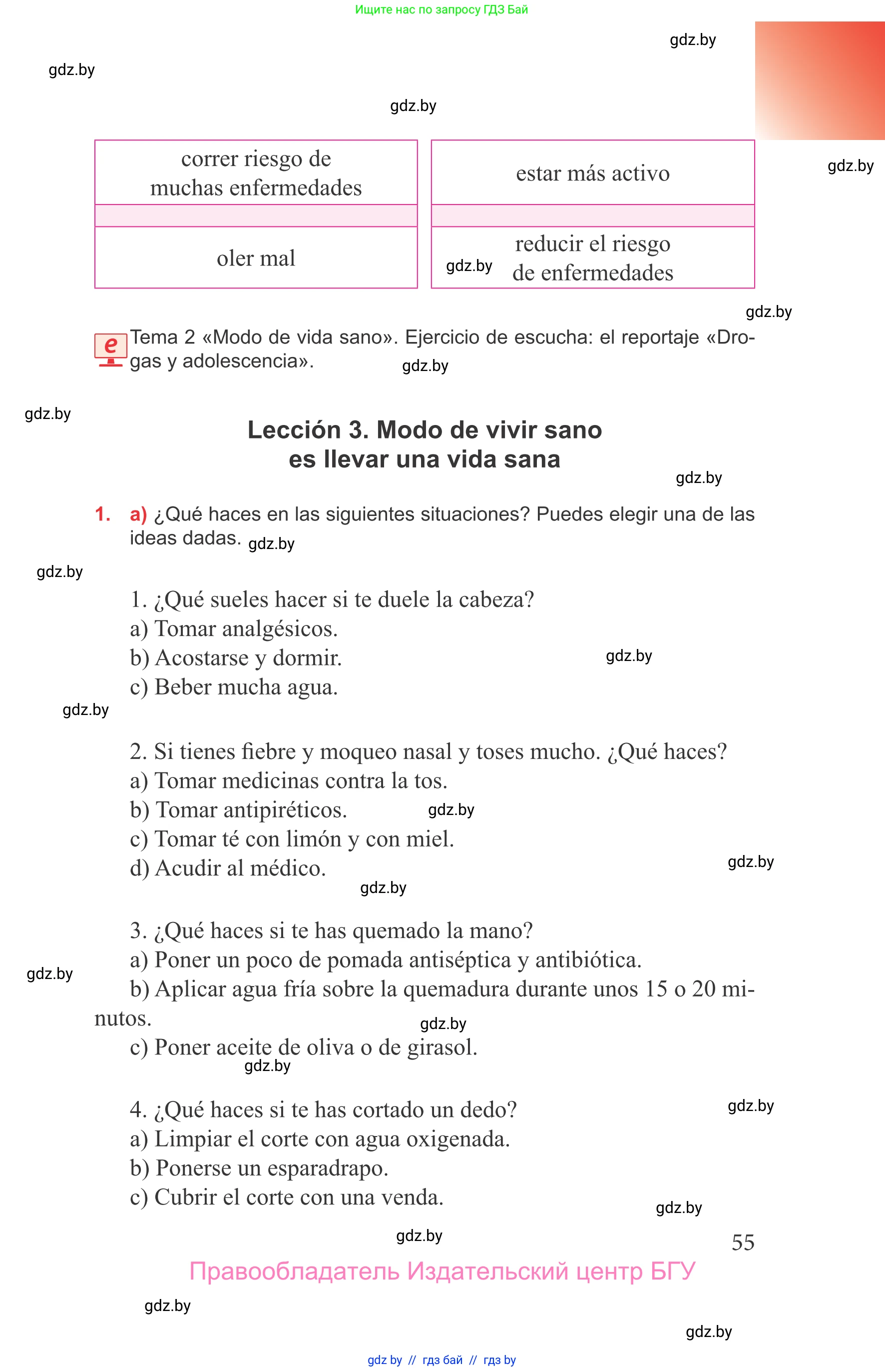 Испанский язык, 9 класс Учебник, авторы: Цыбулева Татьяна Эдуардовна, Пушкина Ольга Александровна, издательство Издательский центр БГУ, Минск, 2017, страница 55