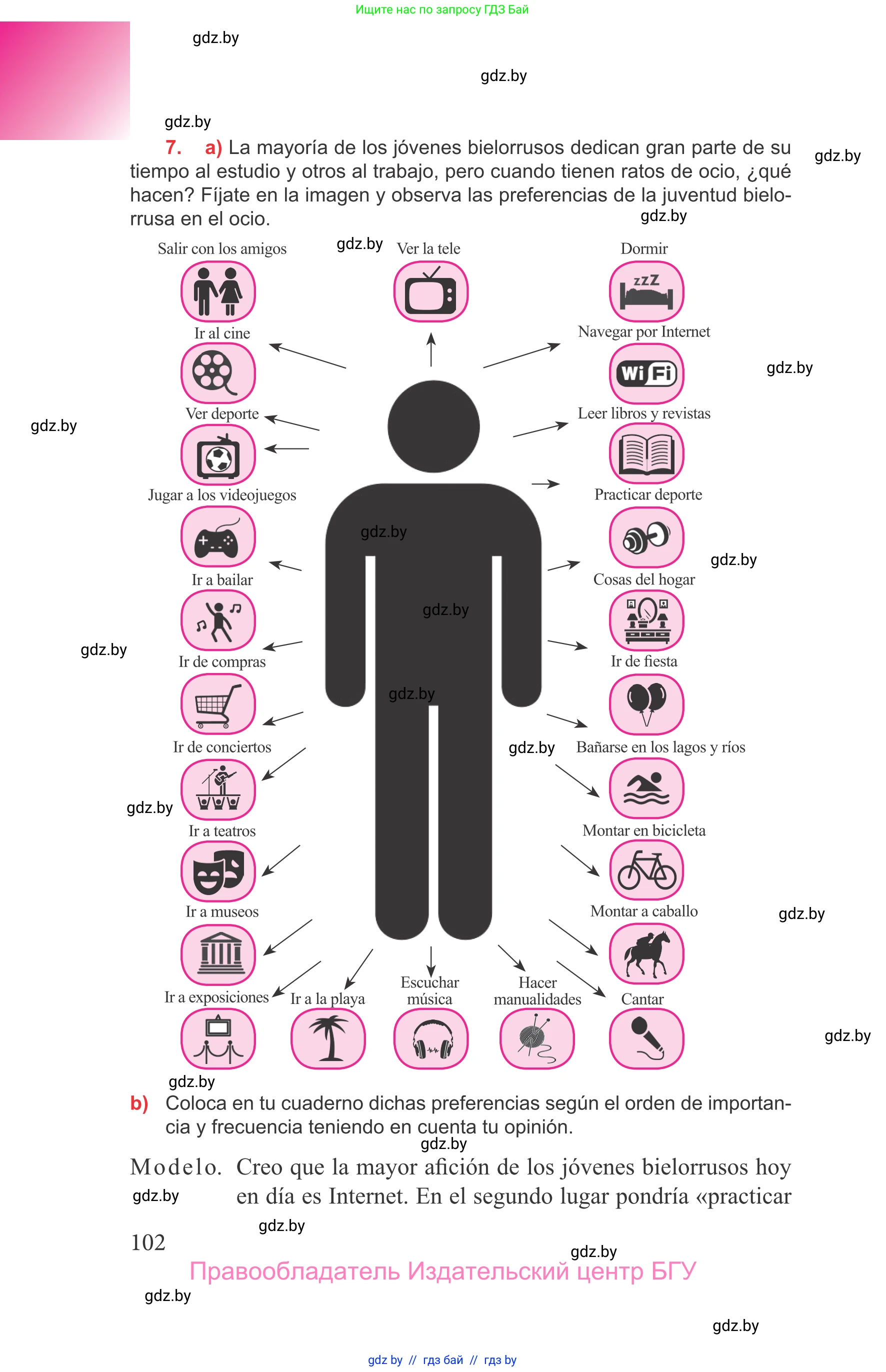 Испанский язык, 9 класс Учебник, авторы: Цыбулева Татьяна Эдуардовна, Пушкина Ольга Александровна, издательство Издательский центр БГУ, Минск, 2017, страница 102