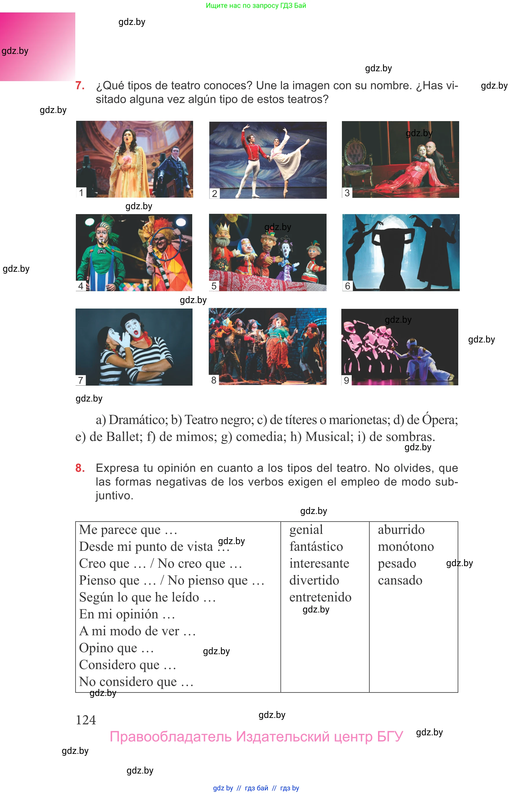 Испанский язык, 9 класс Учебник, авторы: Цыбулева Татьяна Эдуардовна, Пушкина Ольга Александровна, издательство Издательский центр БГУ, Минск, 2017, страница 124