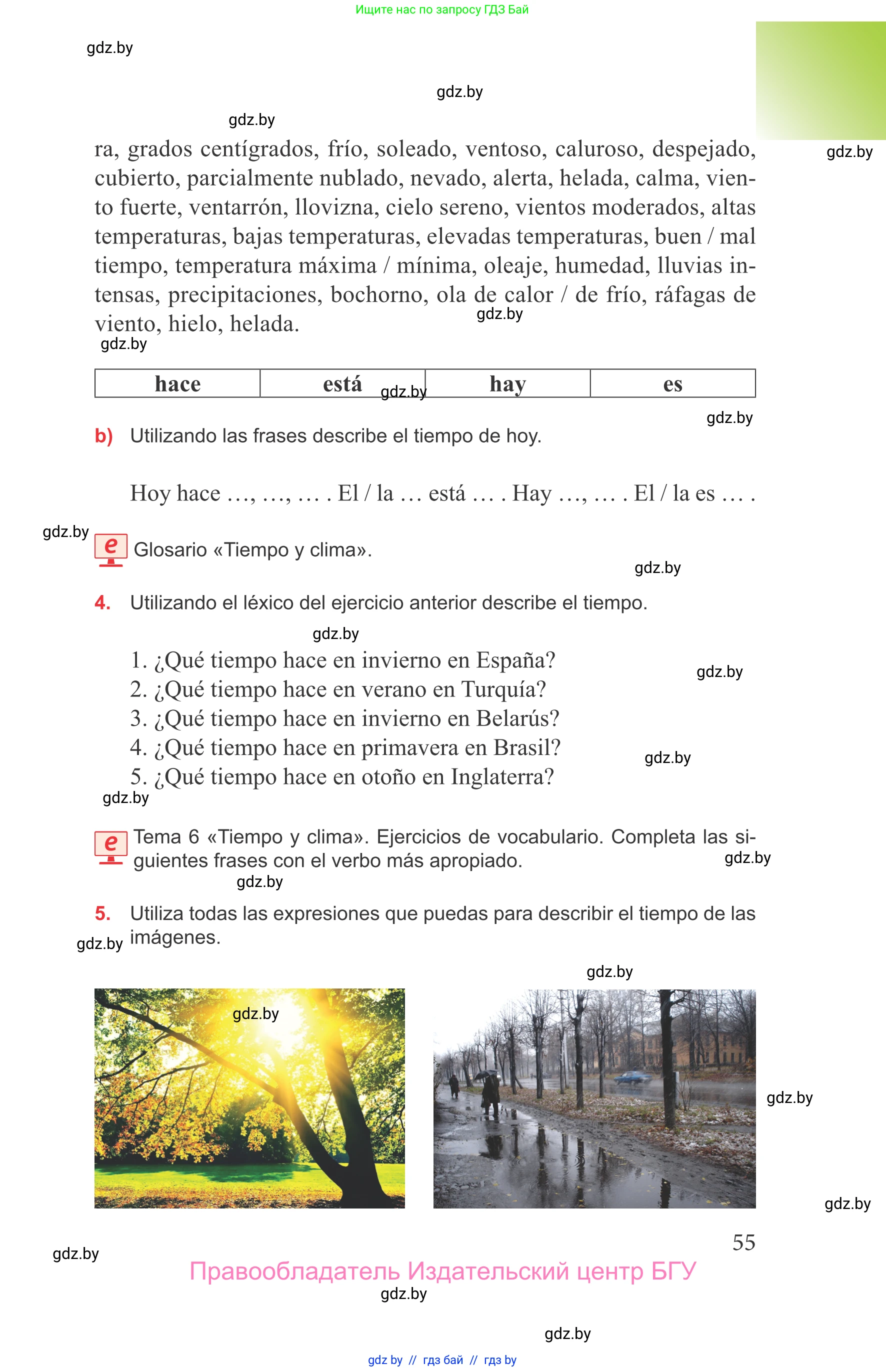 Испанский язык, 9 класс Учебник, авторы: Цыбулева Татьяна Эдуардовна, Пушкина Ольга Александровна, издательство Издательский центр БГУ, Минск, 2017, страница 55