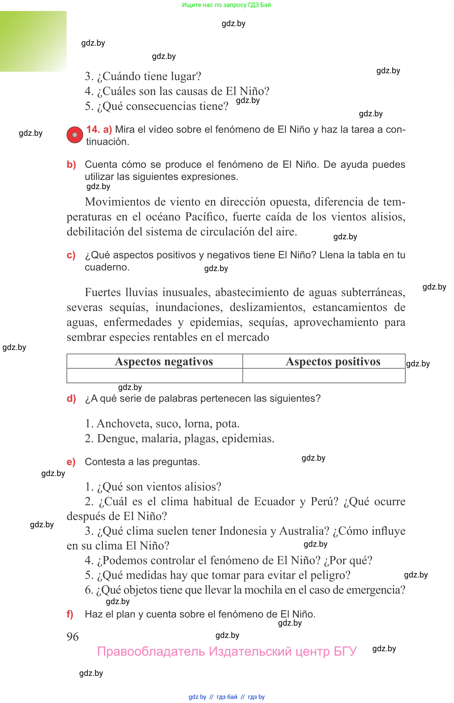 Испанский язык, 9 класс Учебник, авторы: Цыбулева Татьяна Эдуардовна, Пушкина Ольга Александровна, издательство Издательский центр БГУ, Минск, 2017, страница 96