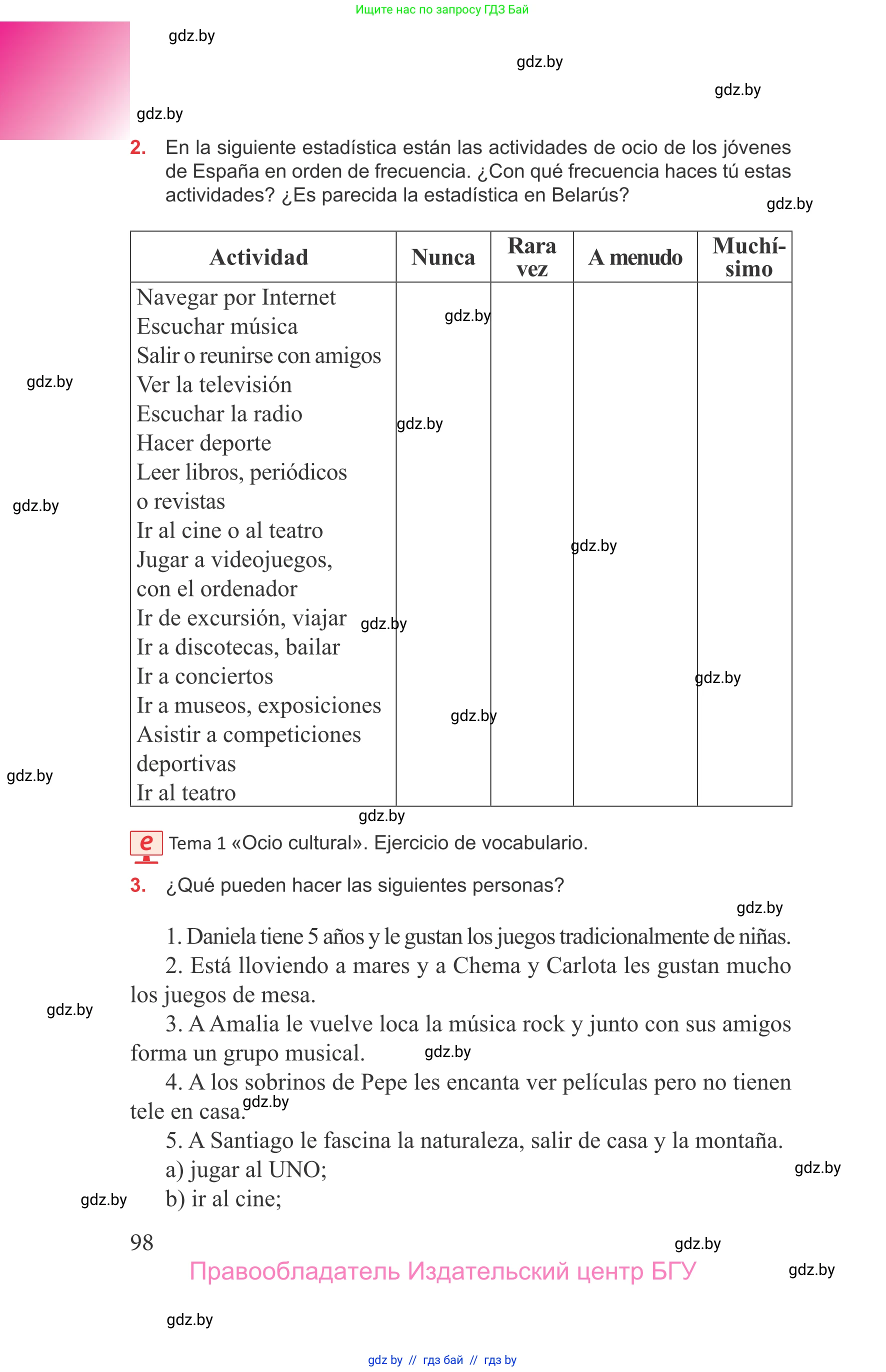 Испанский язык, 9 класс Учебник, авторы: Цыбулева Татьяна Эдуардовна, Пушкина Ольга Александровна, издательство Издательский центр БГУ, Минск, 2017, страница 98