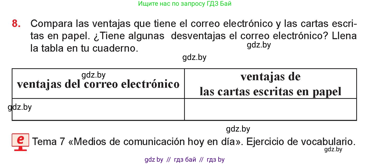 Испанский язык, 9 класс Учебник, авторы: Цыбулева Татьяна Эдуардовна, Пушкина Ольга Александровна, издательство Издательский центр БГУ, Минск, 2017, страница 35, номер 8, Условие