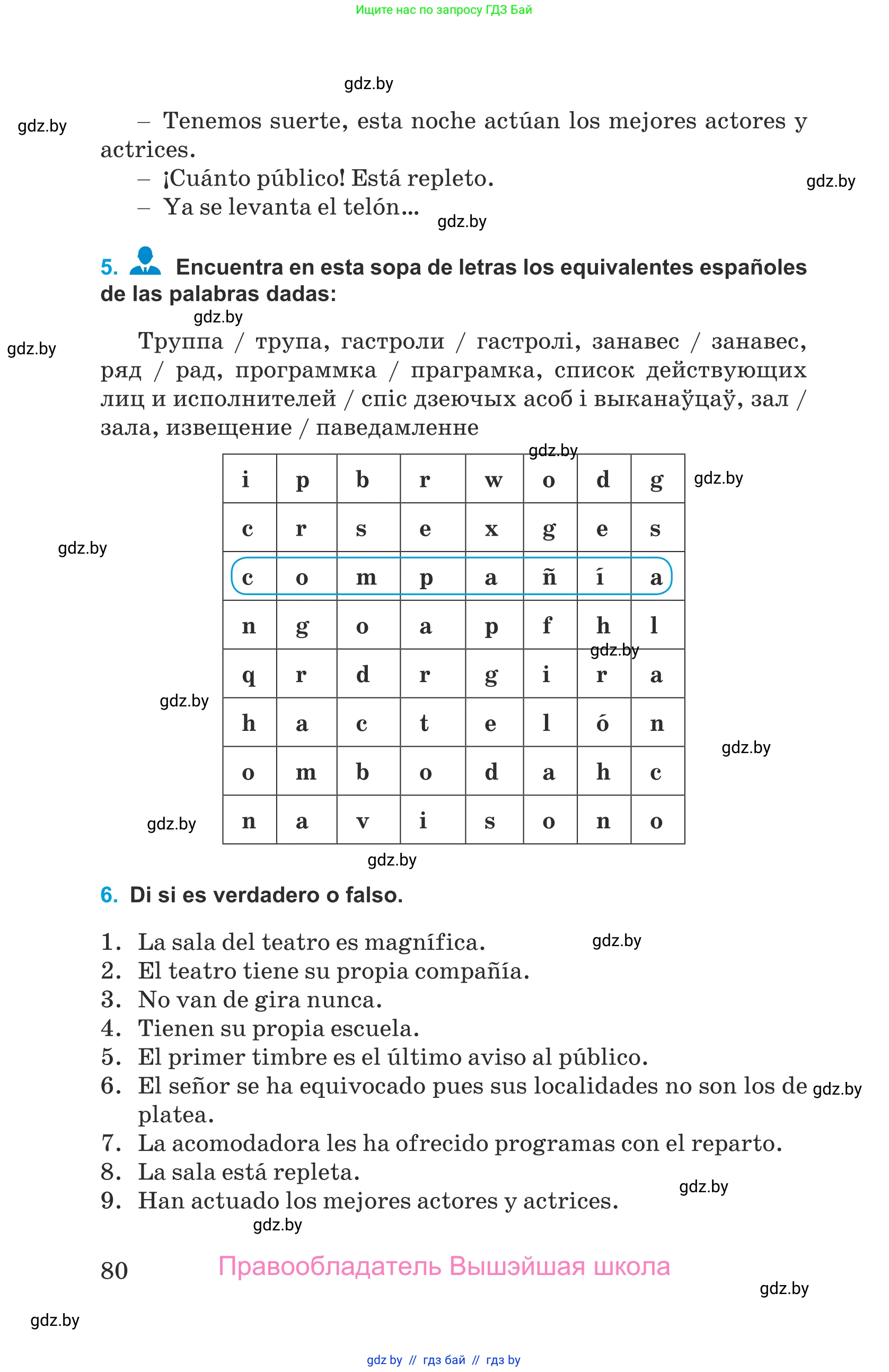 Испанский язык, 9 класс Учебник, авторы: Гриневич Елена Карловна, Янукенас Ольга Викторовна, издательство Вышэйшая школа, Минск, 2020, оранжевого цвета, страница 80