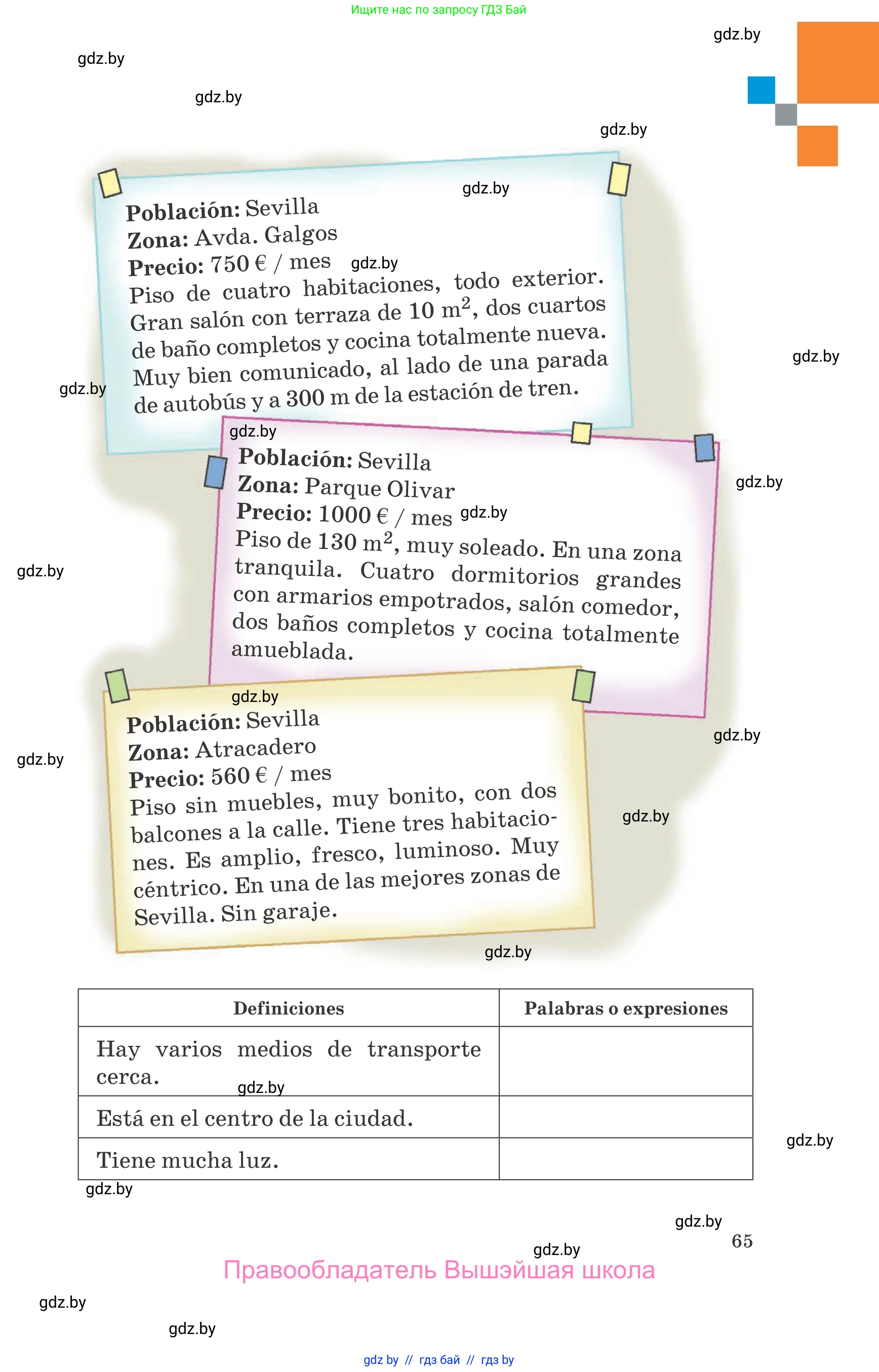 Испанский язык, 10 класс Учебник, авторы: Гриневич Елена Карловна, Янукенас Ольга Викторовна, издательство Вышэйшая школа, Минск, 2019, оранжевого цвета, страница 65
