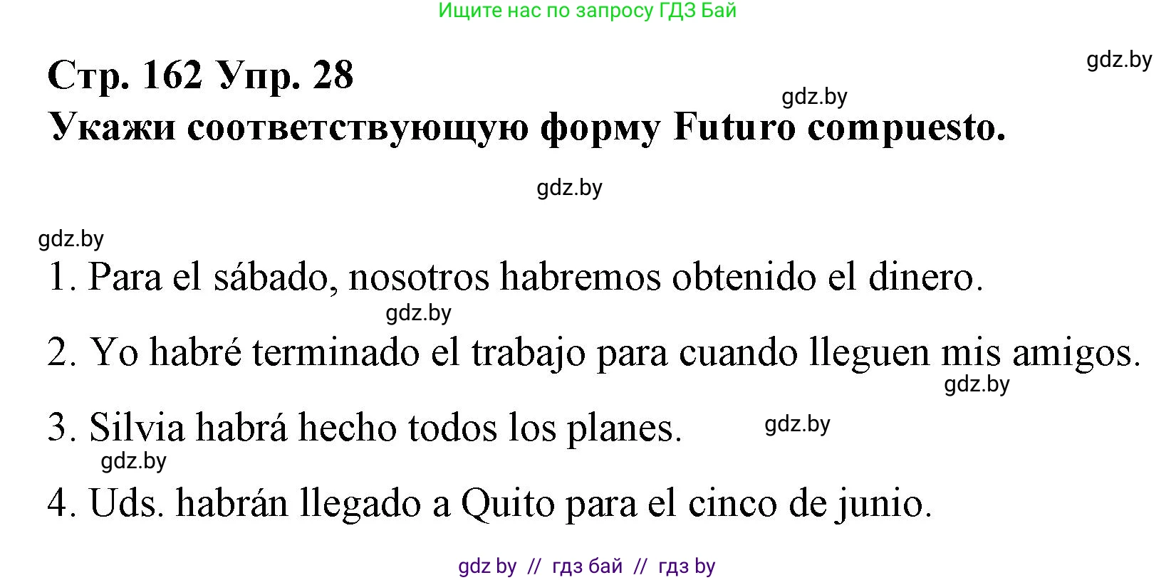 Испанский язык, 10 класс Учебник, авторы: Гриневич Елена Карловна, Янукенас Ольга Викторовна, издательство Вышэйшая школа, Минск, 2019, оранжевого цвета, страница 162, номер 28, Решение